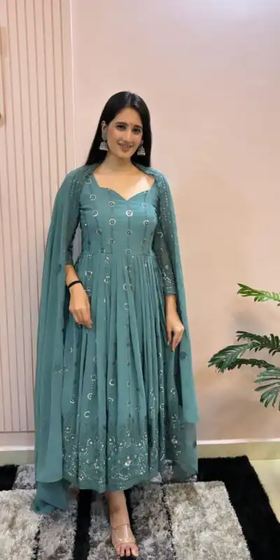 MF 432 Blue Color Sequence Coding Embroidery Work Gown Casual, Party, Wedding, Festive, Events Etc. Expected Delivery 4-6 Working Days @2449/- Only | Gowns, Bollywood Gowns, Creative Gowns, Designer Gowns, Embroidered Gowns, Party Wear Gowns