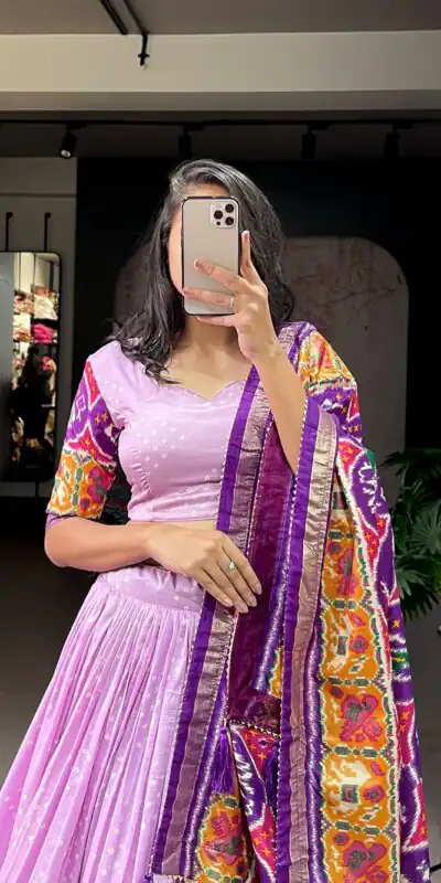 LNB 1684 Lavender Color Tussar Silk Patola Printed Lehenga Cho Festive Party Wedding, Events etc. Delivery 4-6 Working Days @2549/- | Lehenga, Bollywood Lehenga, Creative Lehenga, Designer Lehenga, Embroidered Lehenga, Party Wear Lehenga