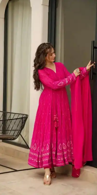 KD 1479 Pink Color Faux Georgette Sequence Thread Anarkali Suit Casual, Party, Wedding, Festive, Events Etc.  Expected Delivery  4-6 Working Days @2299/- Only | Anarkali Suits, Bollywood Anarkali, Creative-Anarkali, Designer Anarkali, Embroidered Anarkali, Party Wear Anarkali