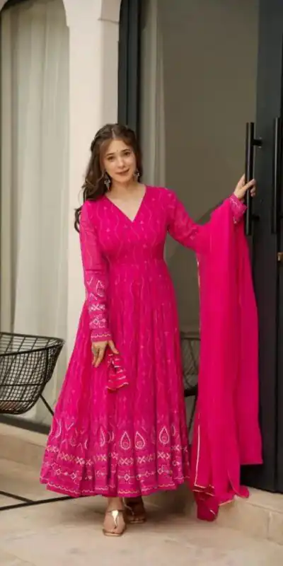 KD 1479 Pink Color Faux Georgette Sequence Thread Anarkali Suit Casual, Party, Wedding, Festive, Events Etc.  Expected Delivery  4-6 Working Days @2299/- Only | Anarkali Suits, Bollywood Anarkali, Creative-Anarkali, Designer Anarkali, Embroidered Anarkali, Party Wear Anarkali