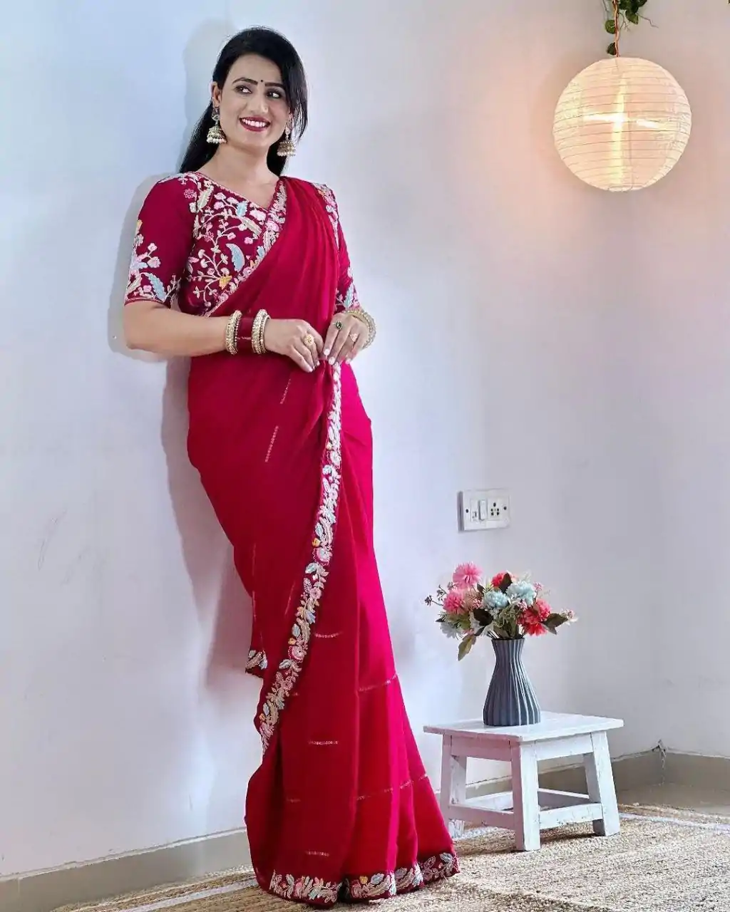 BT 3107 Red Color Rangoli Silk Beautiful Embroidery Saree Casual, Party Wear, Traditional Wear, Wedding Wear, Events Etc.@2099/- | Sarees, Bollywood Sarees, Creative Sarees, Designer Sarees, Ethnic Saree, Modern Digital sarees, Party Wear Sarees