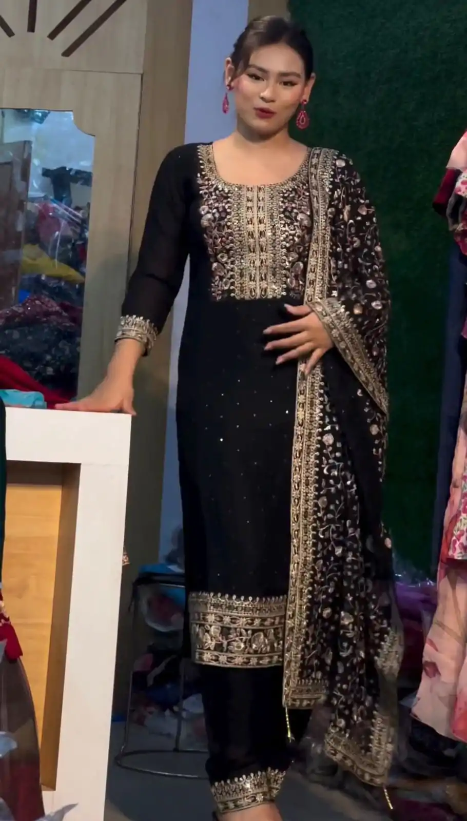 SRK 5178 Black Color Chinnon Silk Embroidery Sequence Salwar Suit Wedding, Party, Festive, Events Expected Delivery 4-6 Working Days @ 2099/- | Jump Suits, Salwar suit, Designer Suits, Casual Suits, Creative suits, Palazzo Suits, Party Wear Suits, Patiala Suits, Straight Suits