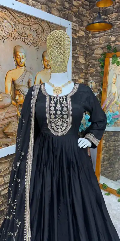 VLM 196 Black Color Chinon Silk Embroidery Sequence Gown Casual, Wedding, Party, Festive, Events Etc. Expected Delivery 4-6 Working Days @1999/- | Gowns, Bollywood Gowns, Creative Gowns, Designer Gowns, Embroidered Gowns, Party Wear Gowns