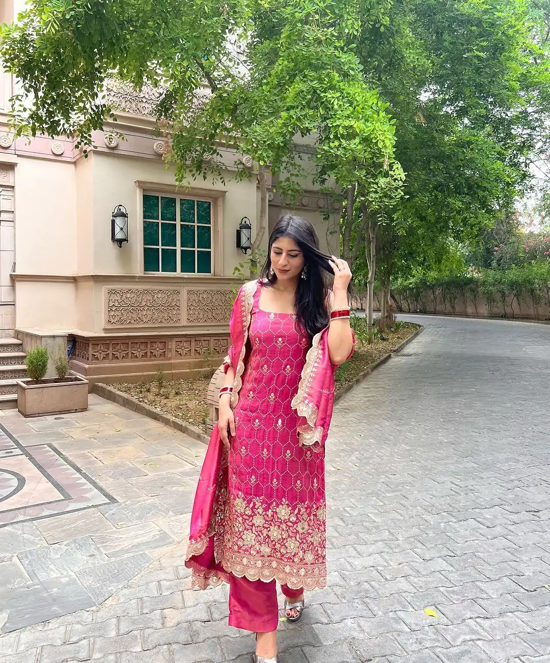 SR 1630 Pink Color Chinnon Silk Embroidery Work Sharara Suit Wedding, Party, Festive, Events Etc. Expected Delivery 4-6 Working Days @1949 | Salwar suit, Designer Suits, Casual Suits, Creative suits, Palazzo Suits, Party Wear Suits, Straight Suits