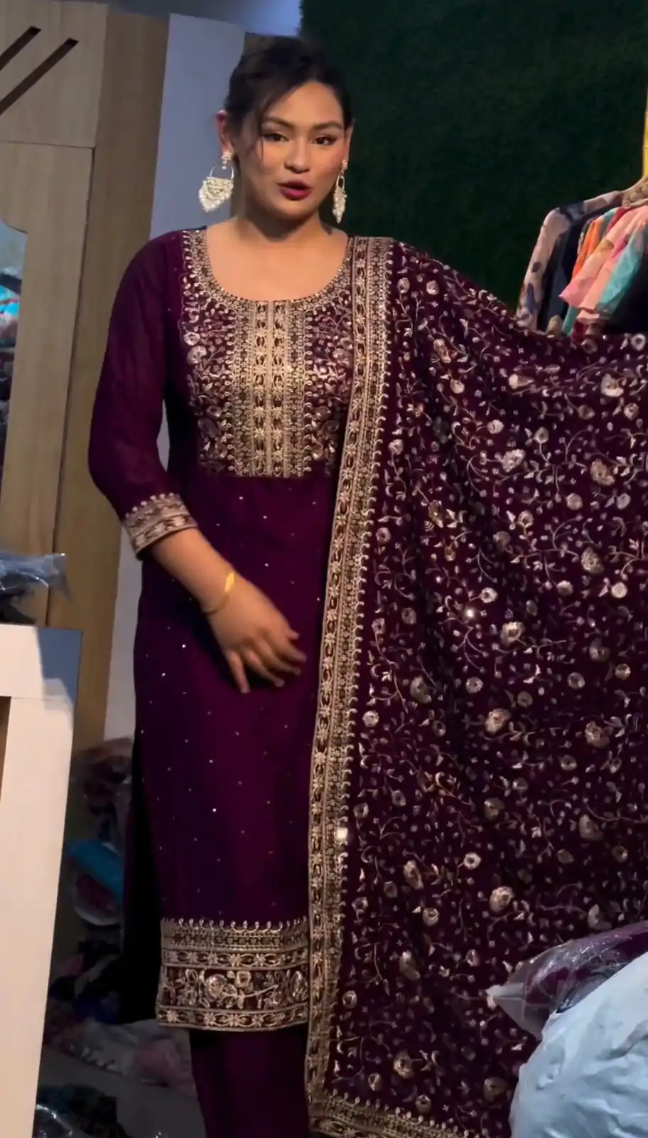 SRK 5178 Purple Color Chinnon Silk Embroidery Sequence Salwar Suit Wedding, Party, Festive, Events Expected Delivery 4-6 Working Days @ 2099/- | Jump Suits, Salwar suit, Designer Suits, Casual Suits, Creative suits, Palazzo Suits, Party Wear Suits, Patiala Suits, Straight Suits