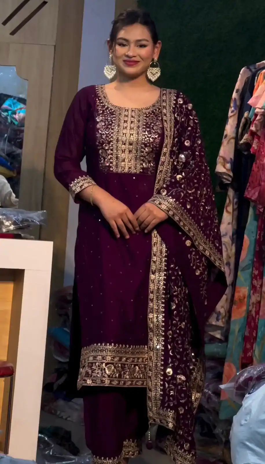 SRK 5178 Purple Color Chinnon Silk Embroidery Sequence Salwar Suit Wedding, Party, Festive, Events Expected Delivery 4-6 Working Days @ 2099/- | Jump Suits, Salwar suit, Designer Suits, Casual Suits, Creative suits, Palazzo Suits, Party Wear Suits, Patiala Suits, Straight Suits