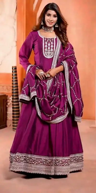 VLM 196 Purple Color Chinon Silk Embroidery Sequence Gown Casual, Wedding, Party, Festive, Events Etc. Expected Delivery 4-6 Working Days @1999/- | Gowns, Bollywood Gowns, Creative Gowns, Designer Gowns, Embroidered Gowns, Party Wear Gowns