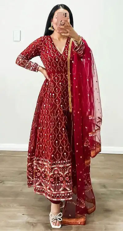 RTC 5642 Red Color Georgette Thread Sequence Work Salwar Suit Wedding, Party, Festive, Events Etc. Expected Delivery 4-6 Working Days @2449/- | Jump Suits, Salwar suit, Designer Suits, Casual Suits, Creative suits, Palazzo Suits, Party Wear Suits, Patiala Suits, Straight Suits