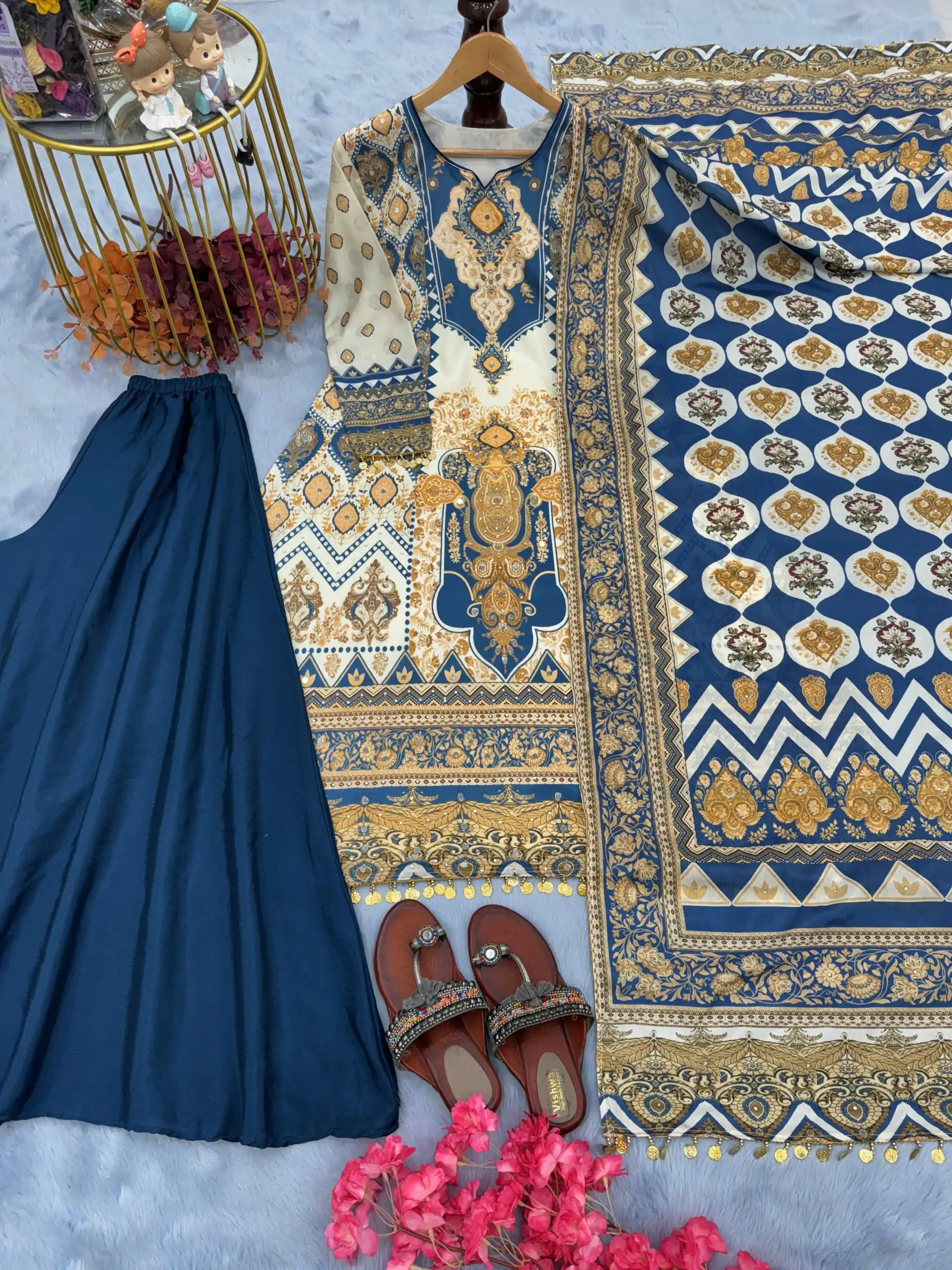 AD 166 Blue Color Chinon Silk Digital Printed Work Sharara Suit Casual, Wedding, Party, Festive, Events Etc. Expected Delivery 4-6 Working Days @1949/- | Jump Suits, Salwar suit, Designer Suits, Casual Suits, Creative suits, Palazzo Suits, Party Wear Suits, Patiala Suits, Straight Suits