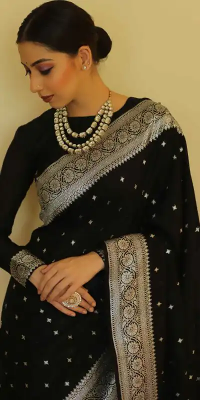 DDF Silver Black 4 Color Banarasi Soft Silk Ordinary Design Saree Casual, Party Wear, Events, Festivals Wear Etc. Expected Delivery 4-6 Working Days 1399/- | Sarees, Bollywood Sarees, Creative Sarees, Designer Sarees, Embroidered Sarees, Ethnic Saree, Modern Digital sarees, Party Wear Sarees