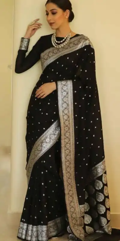 DDF Silver Black 4 Color Banarasi Soft Silk Ordinary Design Saree Casual, Party Wear, Events, Festivals Wear Etc. Expected Delivery 4-6 Working Days 1399/- | Sarees, Bollywood Sarees, Creative Sarees, Designer Sarees, Embroidered Sarees, Ethnic Saree, Modern Digital sarees, Party Wear Sarees