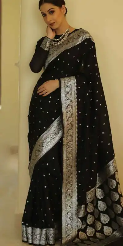 DDF Silver Black 4 Color Banarasi Soft Silk Ordinary Design Saree Casual, Party Wear, Events, Festivals Wear Etc. Expected Delivery 4-6 Working Days 1399/- | Sarees, Bollywood Sarees, Creative Sarees, Designer Sarees, Embroidered Sarees, Ethnic Saree, Modern Digital sarees, Party Wear Sarees
