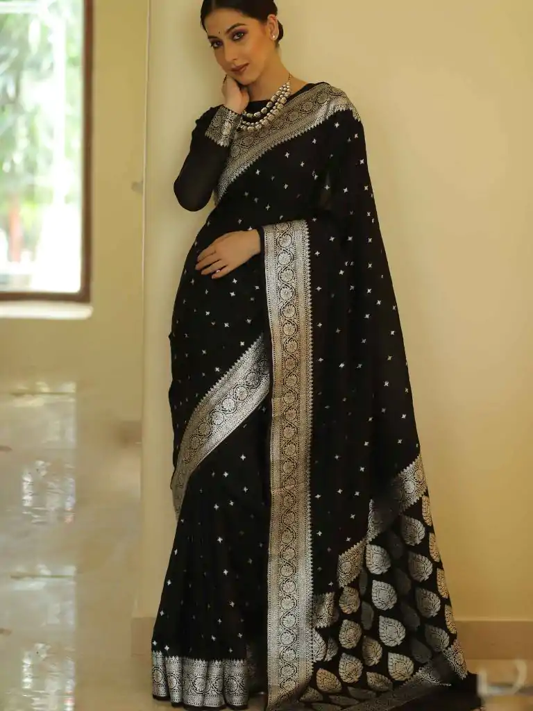 DDF Silver Black 4 Color Banarasi Soft Silk Ordinary Design Saree Casual, Party Wear, Events, Festivals Wear Etc. Expected Delivery 4-6 Working Days 1399/- | Sarees, Bollywood Sarees, Creative Sarees, Designer Sarees, Embroidered Sarees, Ethnic Saree, Modern Digital sarees, Party Wear Sarees