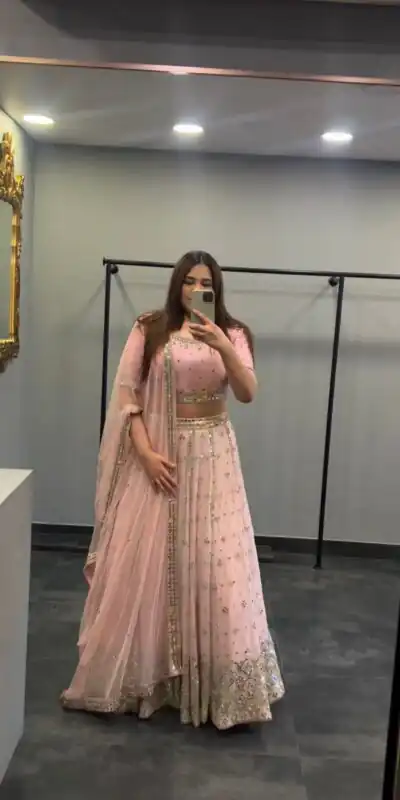 KF 1650 Orange Georgette Sequence Lehenga Choli Wedding, Party, Festive, Events Etc.   Expected Delivery 4-6 Working Days @2049/- Only | Lehenga, Bollywood Lehenga, Creative Lehenga, Designer Lehenga, Embroidered Lehenga, Party Wear Lehenga