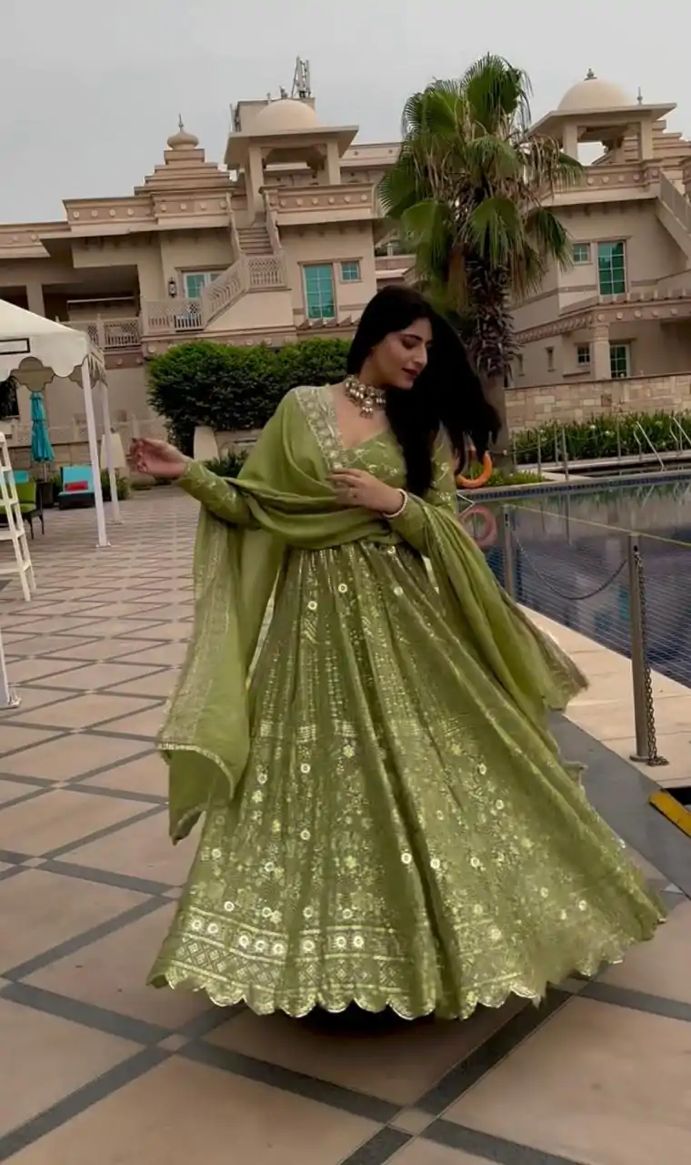VLM 207 Green Color Georgette Embroidery Sequence Salwar Suit Wedding, Party, Festive, Events Expected Delivery 4-6 Working Days @ 2449/- Only | Salwar suit, Designer Suits, Casual Suits, Creative suits, Party Wear Suits, Straight Suits