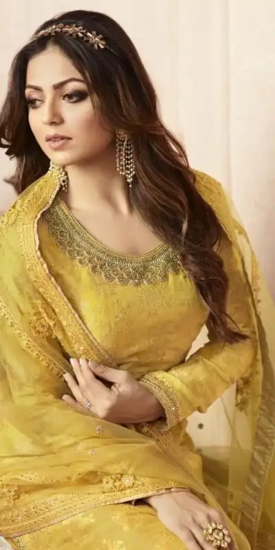 FC L.t 5405 Yellow Color Jacquard Silk Georgette Diamond Sharara Suit Wedding, Party, Festive Expected Delivery 4-6 Working Days  @2999/- | Jump Suits, Salwar suit, Designer Suits, Casual Suits, Creative suits, Palazzo Suits, Party Wear Suits, Patiala Suits, Straight Suits