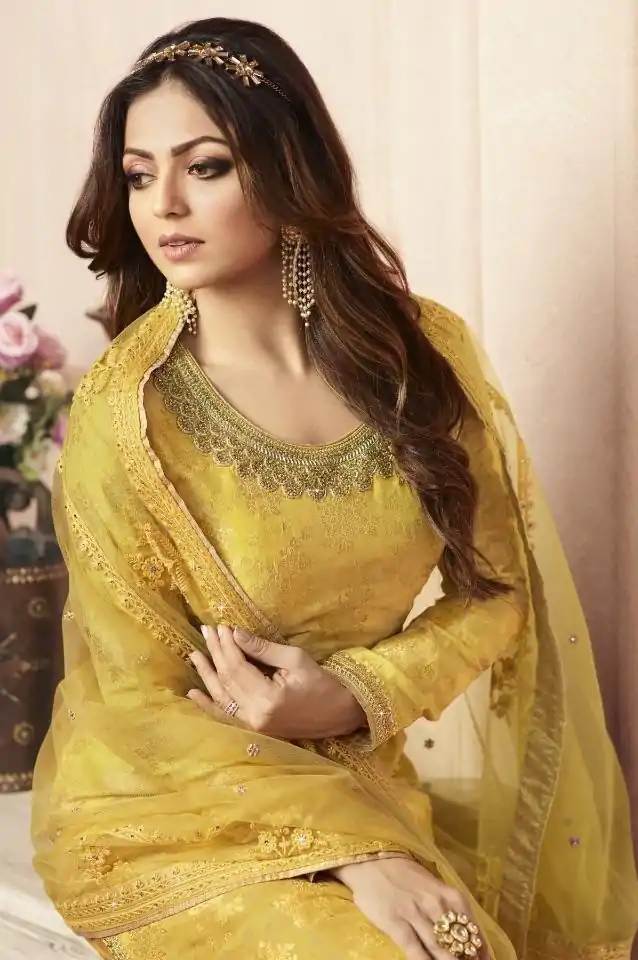 FC L.t 5405 Yellow Color Jacquard Silk Georgette Diamond Sharara Suit Wedding, Party, Festive Expected Delivery 4-6 Working Days  @2999/- | Jump Suits, Salwar suit, Designer Suits, Casual Suits, Creative suits, Palazzo Suits, Party Wear Suits, Patiala Suits, Straight Suits