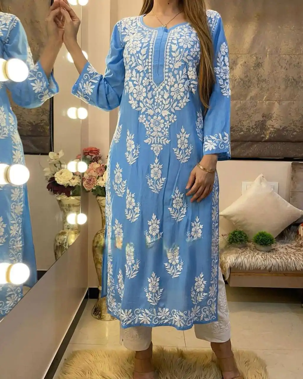 RTC 5690 Blue Color Rayon Chine Stitched Work Salwar Suit Casual, Wedding, Festive, Events Etc. Expected Delivery 4-6 Working Days @1599/- | Jump Suits, Salwar suit, Designer Suits, Casual Suits, Creative suits, Palazzo Suits, Party Wear Suits, Patiala Suits, Straight Suits