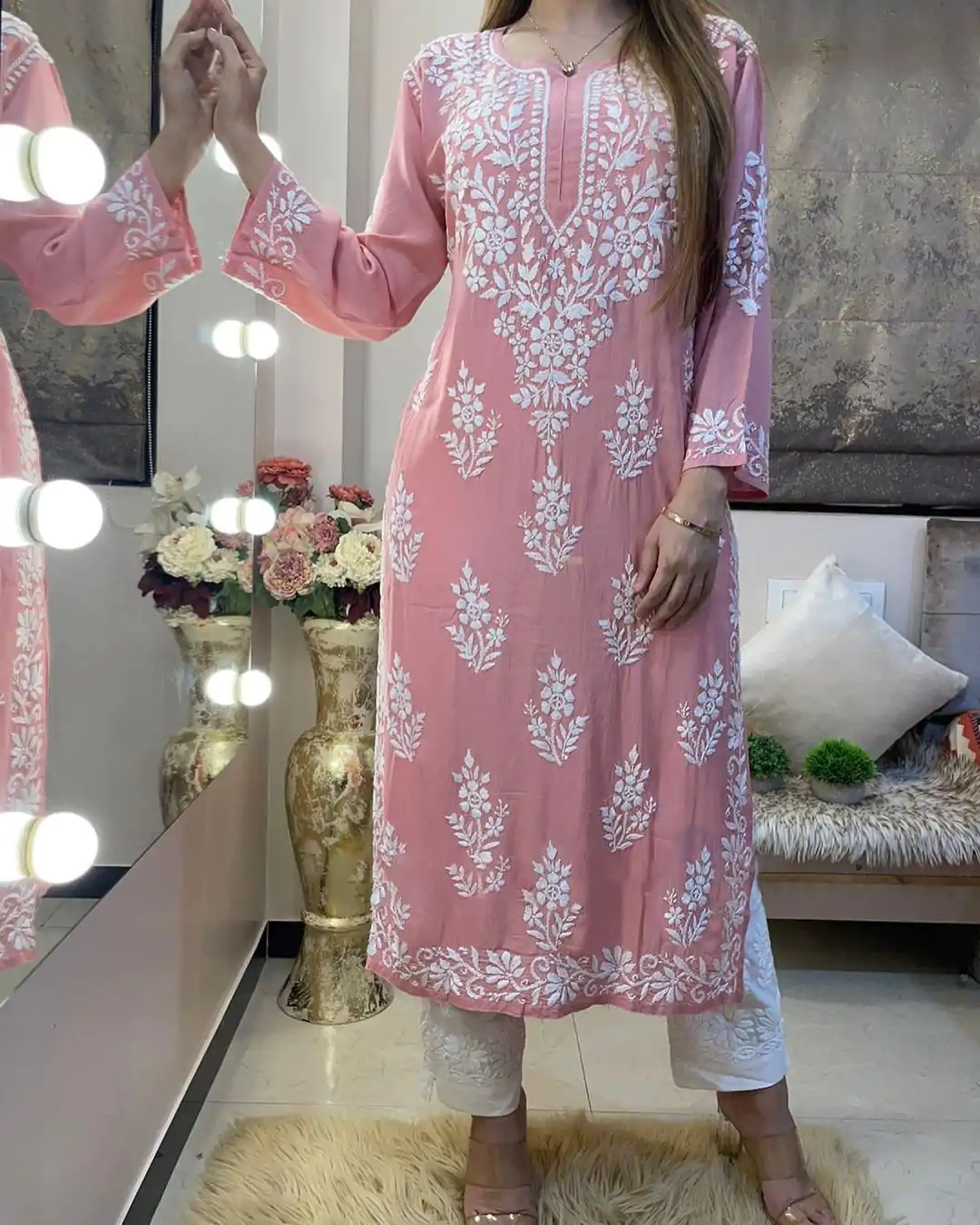 RTC 5690 Pink Color Rayon Chine Stitched Work Salwar Suit Casual, Wedding, Festive, Events Etc. Expected Delivery 4-6 Working Days @1599/- | Jump Suits, Salwar suit, Designer Suits, Casual Suits, Creative suits, Palazzo Suits, Party Wear Suits, Patiala Suits, Straight Suits