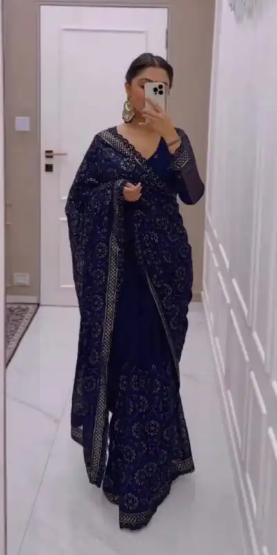 JR 621 Navy Blue Color Georgette Embroidery Sequence Saree Casual, Wedding, Festive, Events Expected Delivery  4-6 Working Days @1799/- | Sarees, Bollywood Sarees, Creative Sarees, Designer Sarees, Embroidered Sarees, Ethnic Saree, Modern Digital sarees, Party Wear Sarees