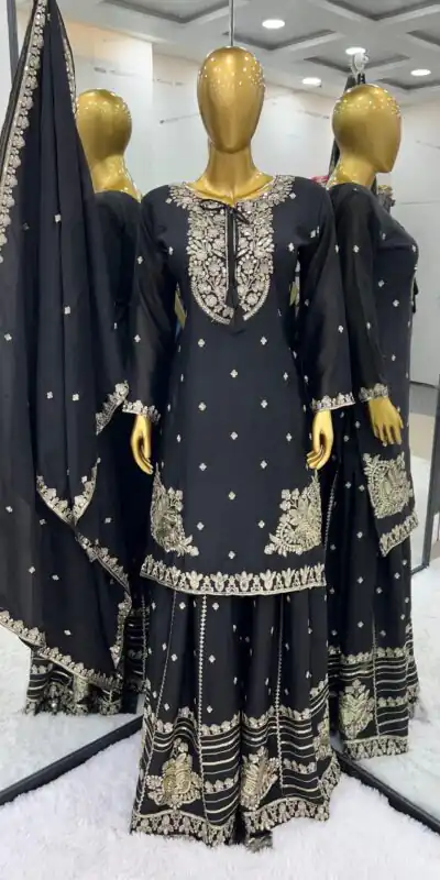 SRK 5169 Black Color Pure Chinnon Silk Embroidery Sequence Salwar Suit Wedding, Party, Festive, Events Expected Delivery 4-6 Working Days @ 2099/- | Jump Suits, Salwar suit, Designer Suits, Casual Suits, Creative suits, Palazzo Suits, Party Wear Suits, Patiala Suits, Straight Suits