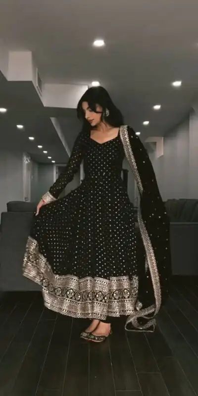 SSR 418 Black Color Georgette Embroidery Sequence Gown Casual, Wedding, Party, Festive, Events Etc. Expected Delivery 4-6 Working Days @2399/- | Gowns, Bollywood Gowns, Creative Gowns, Designer Gowns, Embroidered Gowns, Party Wear Gowns