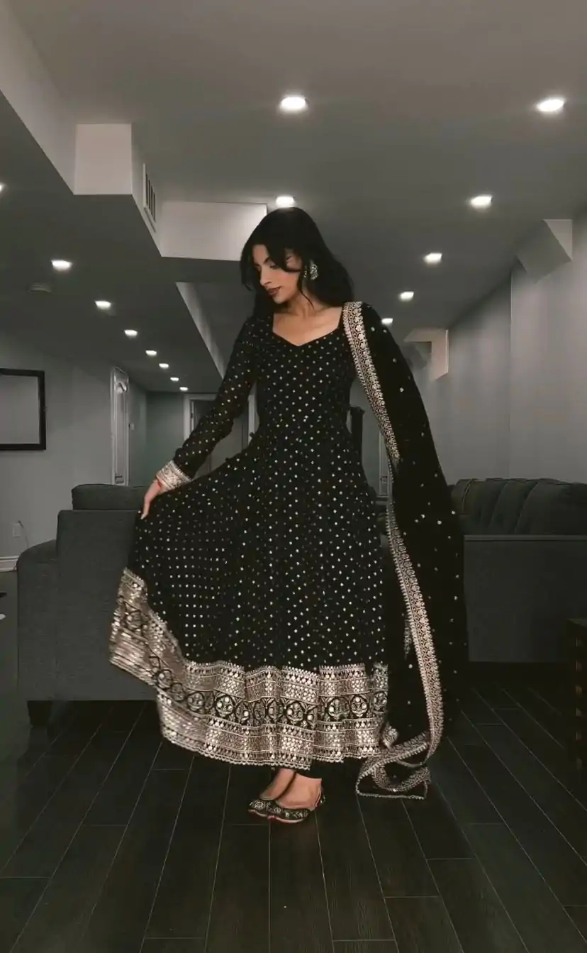 SSR 418 Black Color Georgette Embroidery Sequence Gown Casual, Wedding, Party, Festive, Events Etc. Expected Delivery 4-6 Working Days @2399/- | Gowns, Bollywood Gowns, Creative Gowns, Designer Gowns, Embroidered Gowns, Party Wear Gowns