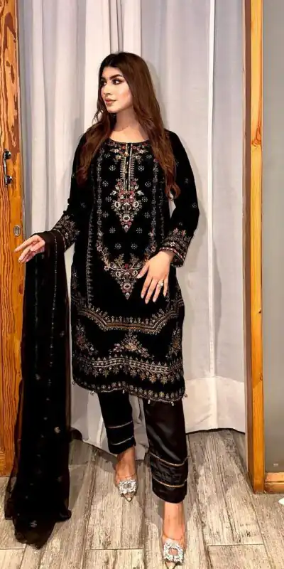 ZF 345 Black Color Viscose Velvet Embroidery Salwar Suit Casual, Wedding, Party, Events Etc. Expected Delivery 4-6 Working Days 1899/- | Jump Suits, Salwar suit, Designer Suits, Casual Suits, Creative suits, Palazzo Suits, Party Wear Suits, Patiala Suits, Straight Suits