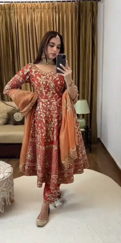 SSR 482 Orange Color Georgette Embroidery Sequence Gown Casual, Wedding, Party, Festive, Events Etc. Expected Delivery 4-6 Working Days @2399/- | Gowns, Bollywood Gowns, Creative Gowns, Designer Gowns, Embroidered Gowns, Party Wear Gowns