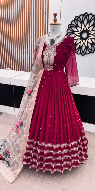ZF 383 Pink Color Georgette Embroidery Sequence Gown Casual, Wedding, Party, Festive, Events Etc. Expected Delivery 4-6 Working Days @2149/- | Gowns, Bollywood Gowns, Creative Gowns, Designer Gowns, Embroidered Gowns, Party Wear Gowns