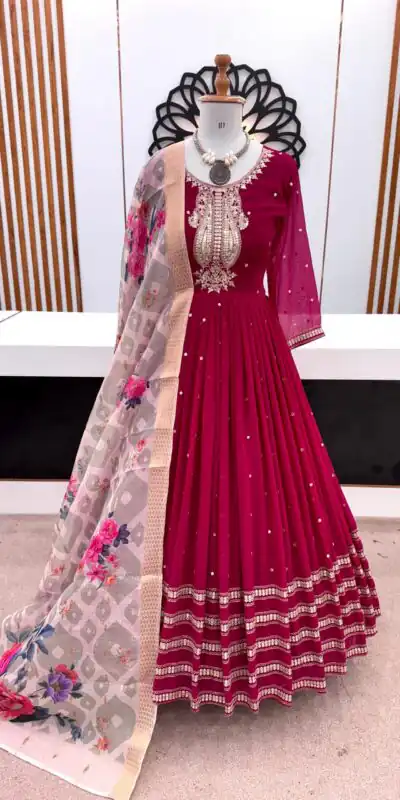 ZF 383 Pink Color Georgette Embroidery Sequence Gown Casual, Wedding, Party, Festive, Events Etc. Expected Delivery 4-6 Working Days @2149/- | Gowns, Bollywood Gowns, Creative Gowns, Designer Gowns, Embroidered Gowns, Party Wear Gowns