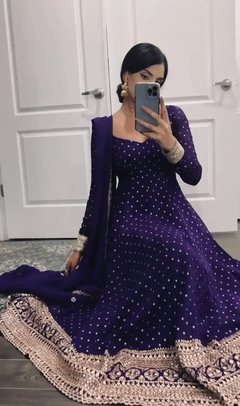 SSR 418 Violet Color Georgette Embroidery Sequence Gown Casual, Wedding, Party, Festive, Events Etc. Expected Delivery 4-6 Working Days @2399/- | Gowns, Bollywood Gowns, Creative Gowns, Designer Gowns, Embroidered Gowns, Party Wear Gowns