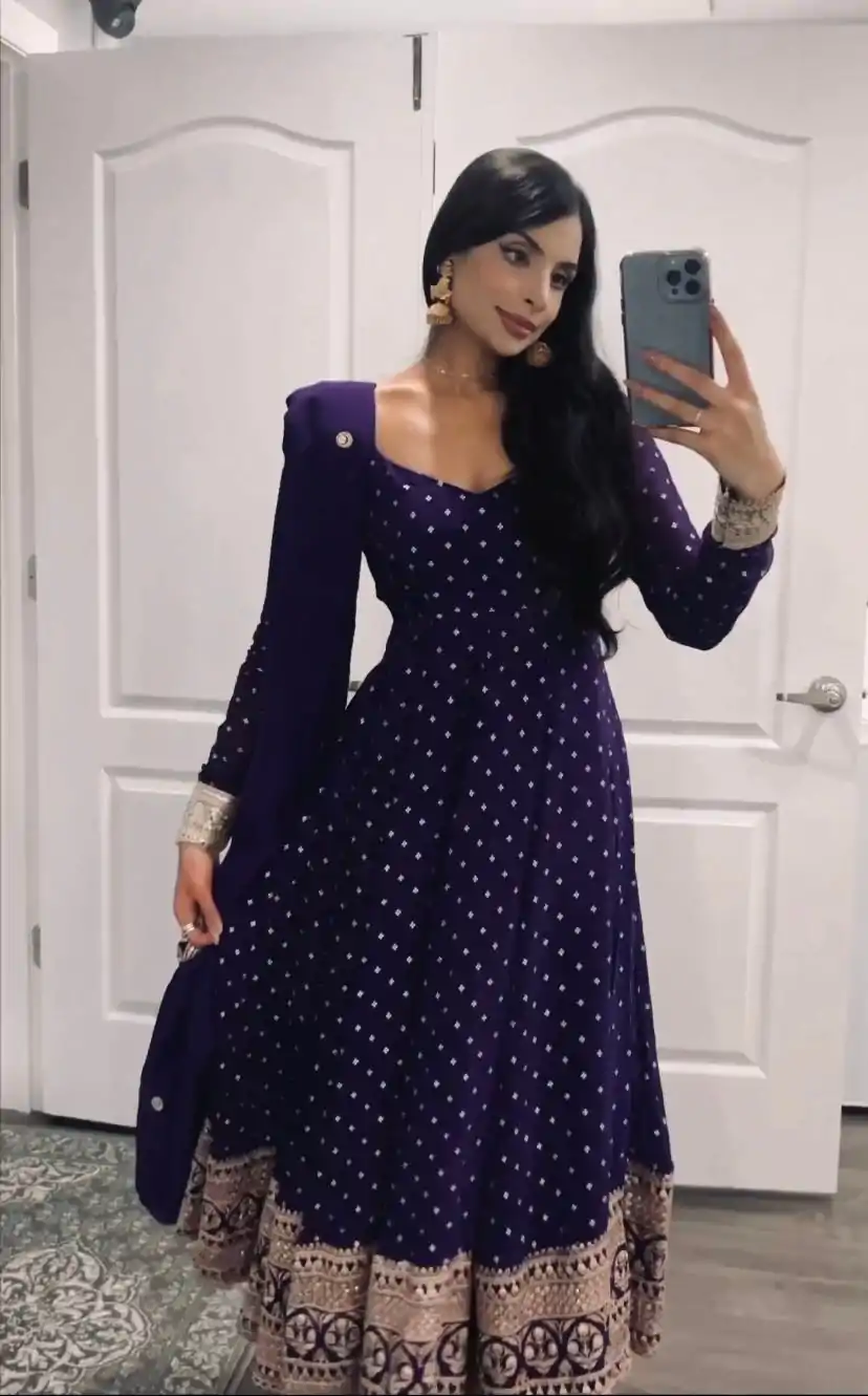 SSR 418 Violet Color Georgette Embroidery Sequence Gown Casual, Wedding, Party, Festive, Events Etc. Expected Delivery 4-6 Working Days @2399/- | Gowns, Bollywood Gowns, Creative Gowns, Designer Gowns, Embroidered Gowns, Party Wear Gowns