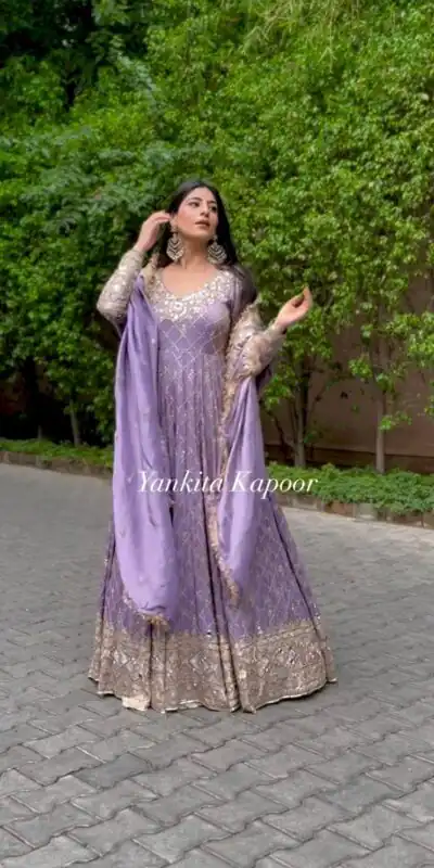 VLM 204 Violet Color Georgette Embroidery Sequence Gown Casual, Wedding, Party, Festive, Events Etc. Expected Delivery 4-6 Working Days @2149/-  | Gowns, Bollywood Gowns, Creative Gowns, Designer Gowns, Embroidered Gowns, Party Wear Gowns