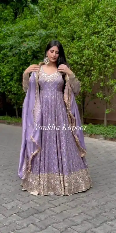 VLM 204 Violet Color Georgette Embroidery Sequence Gown Casual, Wedding, Party, Festive, Events Etc. Expected Delivery 4-6 Working Days @2149/-  | Gowns, Bollywood Gowns, Creative Gowns, Designer Gowns, Embroidered Gowns, Party Wear Gowns