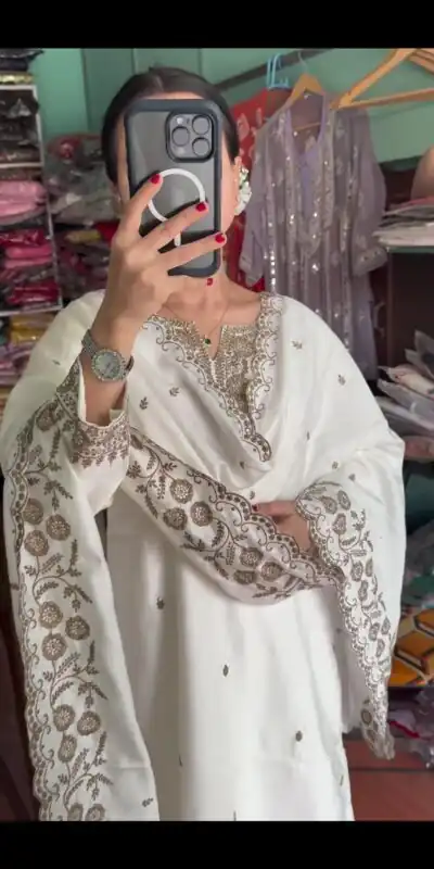 SRK 5178 White Color Chinnon Silk Sequence Salwar Suit Wedding, Party, Festive, Events Expected Delivery 4-6 Working Days @ 1899/- | Jump Suits, Salwar suit, Designer Suits, Casual Suits, Creative suits, Palazzo Suits, Party Wear Suits, Patiala Suits, Straight Suits