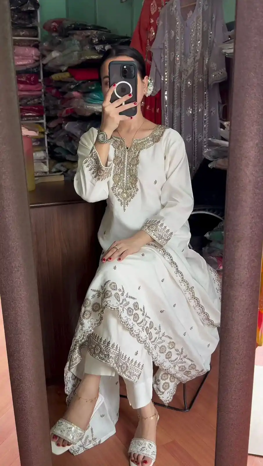 SRK 5178 White Color Chinnon Silk Sequence Salwar Suit Wedding, Party, Festive, Events Expected Delivery 4-6 Working Days @ 1899/- | Jump Suits, Salwar suit, Designer Suits, Casual Suits, Creative suits, Palazzo Suits, Party Wear Suits, Patiala Suits, Straight Suits