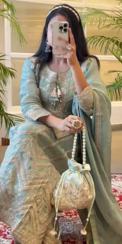 SSR 476 Blue Color Chinnon Silk Malty Thread Embroidery Salwar Suit Wedding, Party, Festive, Events Expected Delivery 4-6 Working Days @ 2399/- | Jump Suits, Salwar suit, Designer Suits, Casual Suits, Creative suits, Palazzo Suits, Party Wear Suits, Patiala Suits, Straight Suits