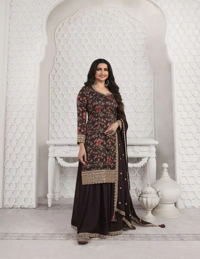 FC Swara 65583 Coffee Color Vichitra Digital Print Embroidery Salwar Suit Wedding, Party, Festive events, etc.  Expected Delivery  4-6 Working Days @2699/- | Jump Suits, Salwar suit, Designer Suits, Casual Suits, Creative suits, Palazzo Suits, Party Wear Suits, Patiala Suits, Straight Suits