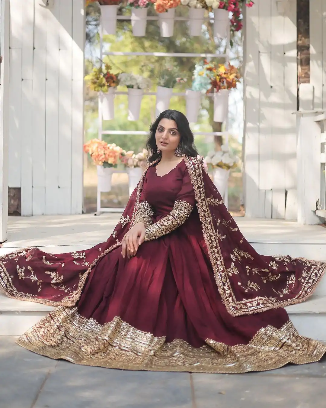 SR 1634 Maroon Color Georgette Embroidery Sequence Gown Casual, Wedding, Party, Festive, Events Etc. Expected Delivery 4-6 Working Days @2099/- | Gowns, Bollywood Gowns, Creative Gowns, Designer Gowns, Embroidered Gowns, Party Wear Gowns