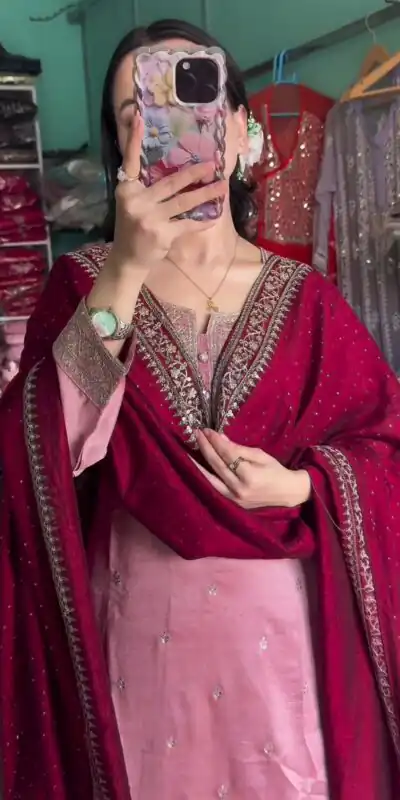 SRK 5140 Peach Color Pure Chinnon Silk Embroidery Sequence Salwar Suit Wedding, Party, Festive, Events Expected Delivery 4-6 Working Days @ 1899/- | Jump Suits, Salwar suit, Designer Suits, Casual Suits, Creative suits, Palazzo Suits, Party Wear Suits, Patiala Suits, Straight Suits