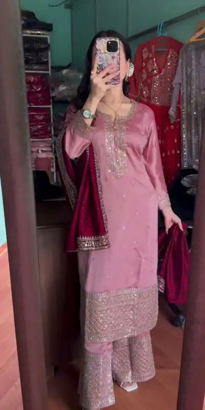 SRK 5140 Peach Color Pure Chinnon Silk Embroidery Sequence Salwar Suit Wedding, Party, Festive, Events Expected Delivery 4-6 Working Days @ 1899/- | Jump Suits, Salwar suit, Designer Suits, Casual Suits, Creative suits, Palazzo Suits, Party Wear Suits, Patiala Suits, Straight Suits