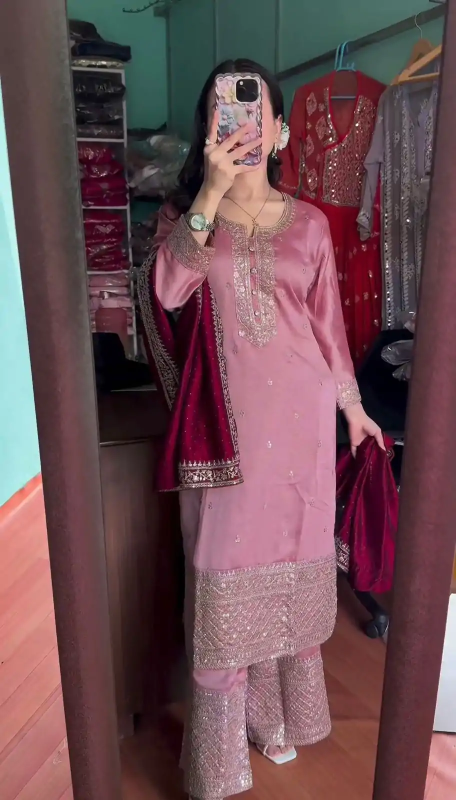 SRK 5140 Peach Color Pure Chinnon Silk Embroidery Sequence Salwar Suit Wedding, Party, Festive, Events Expected Delivery 4-6 Working Days @ 1899/- | Jump Suits, Salwar suit, Designer Suits, Casual Suits, Creative suits, Palazzo Suits, Party Wear Suits, Patiala Suits, Straight Suits