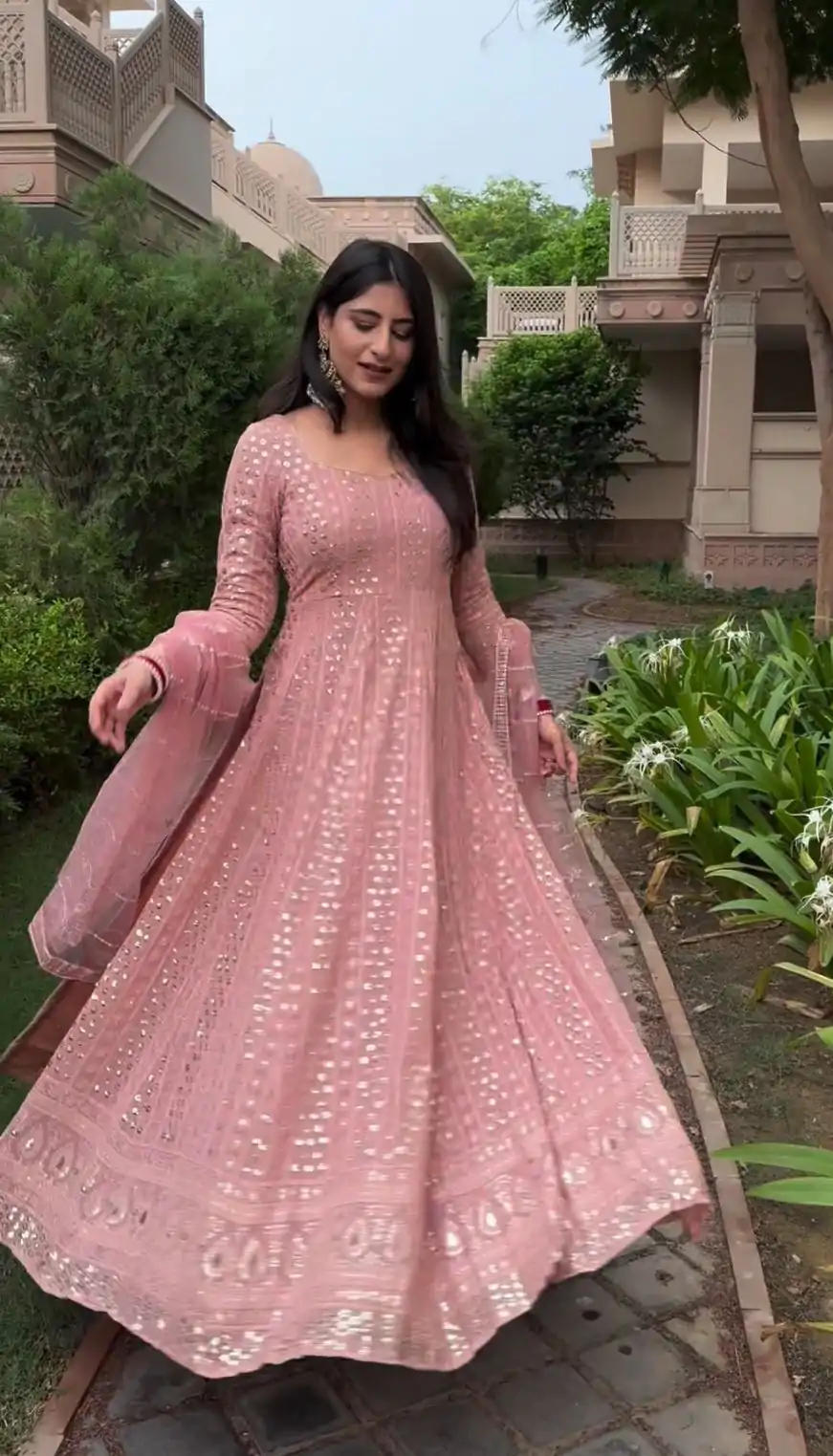 SR 1631 Pink Color Georgette Embroidery Sequence Gown Casual, Wedding, Party, Festive, Events Etc. Expected Delivery 4-6 Working Days @2449/- | Gowns, Bollywood Gowns, Creative Gowns, Designer Gowns, Embroidered Gowns, Party Wear Gowns