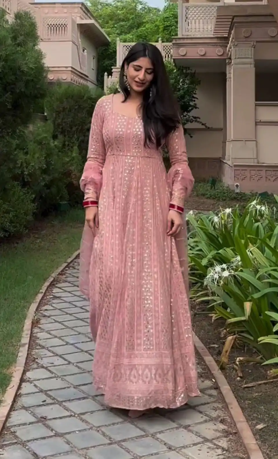 SR 1631 Pink Color Georgette Embroidery Sequence Gown Casual, Wedding, Party, Festive, Events Etc. Expected Delivery 4-6 Working Days @2449/- | Gowns, Bollywood Gowns, Creative Gowns, Designer Gowns, Embroidered Gowns, Party Wear Gowns