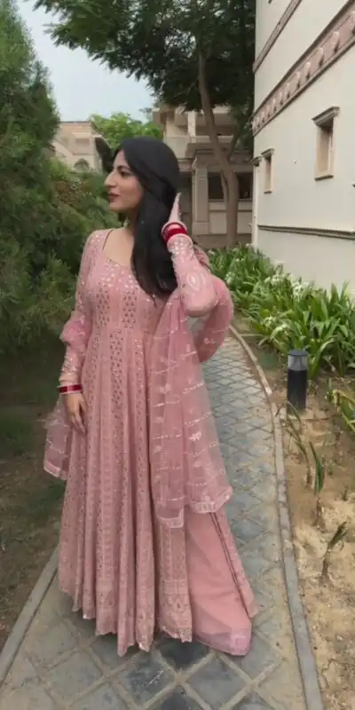 SR 1631 Pink Color Georgette Embroidery Sequence Gown Casual, Wedding, Party, Festive, Events Etc. Expected Delivery 4-6 Working Days @2449/- | Gowns, Bollywood Gowns, Creative Gowns, Designer Gowns, Embroidered Gowns, Party Wear Gowns