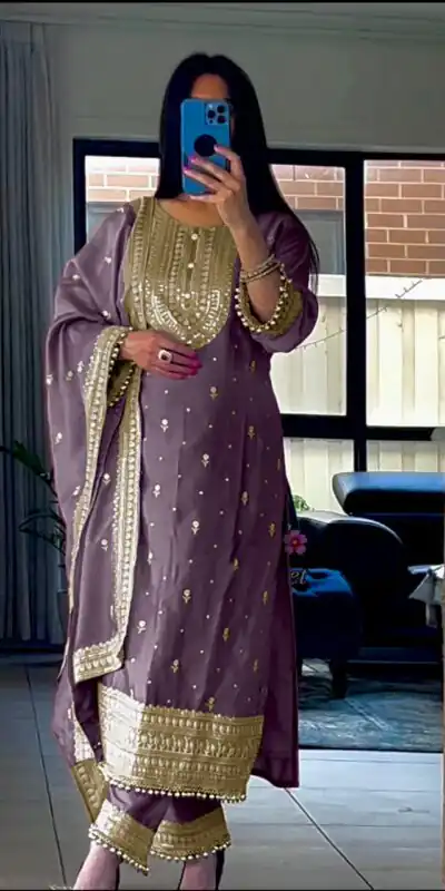 NSR 814 Purple Color Pure Chinnon Silk Embroidery Sequence Salwar Suit Casual, Party Festive, Events Etc. Expected Delivery 4-6 Working Days @2049/- | Jump Suits, Salwar suit, Designer Suits, Casual Suits, Creative suits, Palazzo Suits, Party Wear Suits, Patiala Suits, Straight Suits