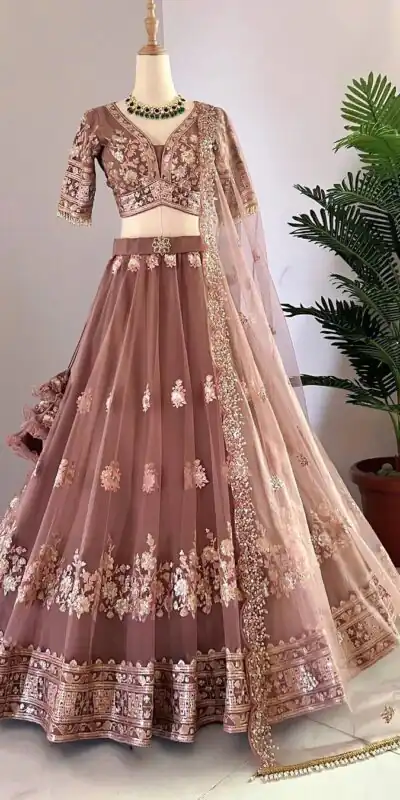 ZSR 3074 Peach Color Georgette Embroidery Sequence Lehenga Choli Wedding, Party, Events Etc. Expected Delivery 4-6 Working Days 2149/- | Lehenga, Bollywood Lehenga, Creative Lehenga, Designer Lehenga, Embroidered Lehenga, Party Wear Lehenga
