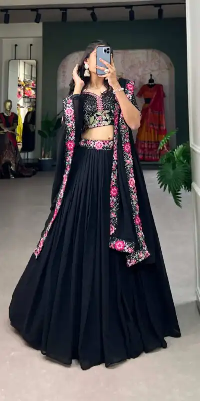 LNB 1403 Black Color Georgette Plain Embroidery Lehenga Choli Festive Party Wedding, Events etc. Delivery 4-6 Working Days @2999/- | Lehenga, Bollywood Lehenga, Creative Lehenga, Designer Lehenga, Embroidered Lehenga, Party Wear Lehenga