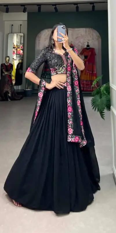 LNB 1403 Black Color Georgette Plain Embroidery Lehenga Choli Festive Party Wedding, Events etc. Delivery 4-6 Working Days @2999/- | Lehenga, Bollywood Lehenga, Creative Lehenga, Designer Lehenga, Embroidered Lehenga, Party Wear Lehenga